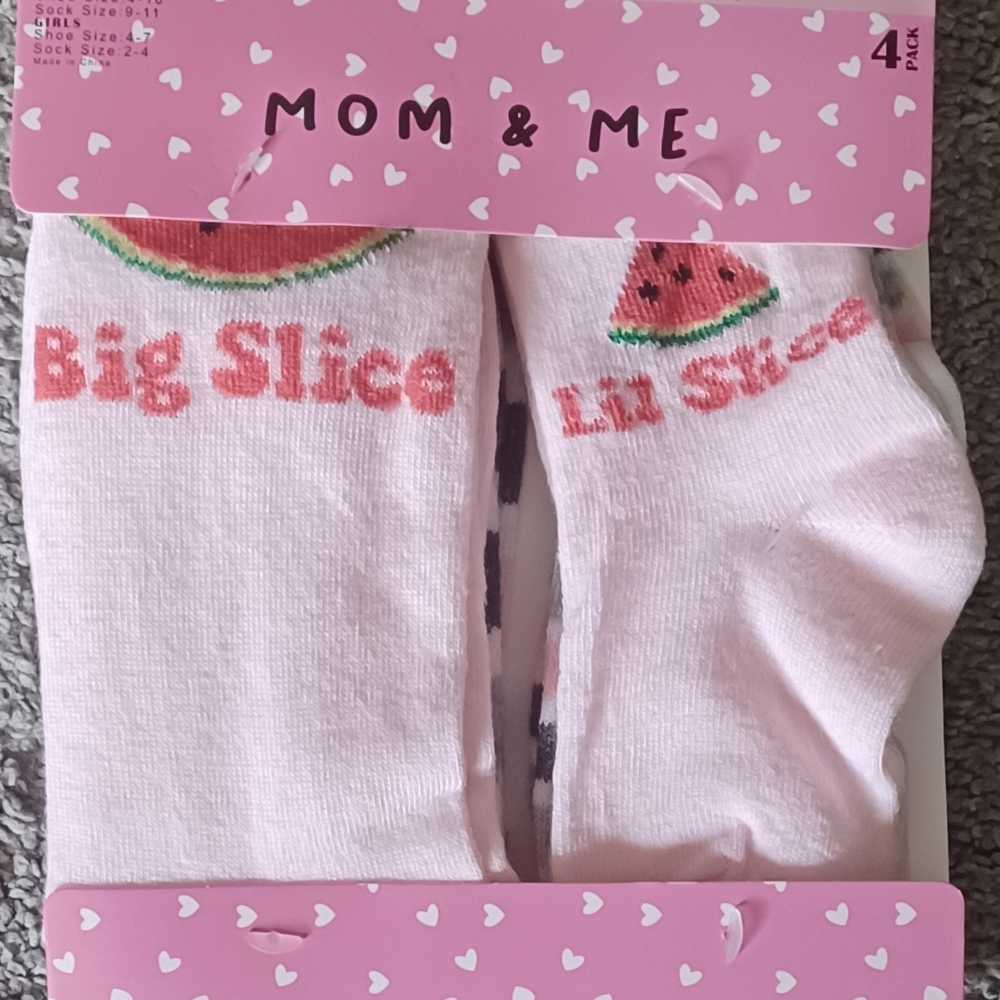 Mom & Me Watermelon And Stripe Socks 4 Pack Set